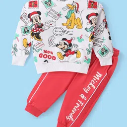 Babyhug Disney Cotton Knit Full Sleeves T-Shirt & Lounge Pants Set With Mickey Mouse Graphics - Red & White-picture-24