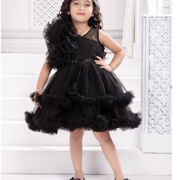 Ministitch Sleeveless Floral  Detailed & Shimmered Layered Dress - Black-picture-10