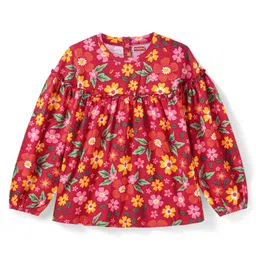 Babyhug Full Sleeves Floral Printed Top - Dark Red-picture-21