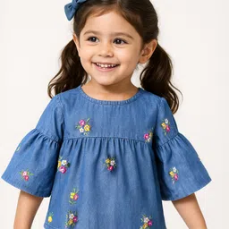 Babyhug Rayon Woven Full Sleeves Top with Floral Embroidery - Navy Blue-picture-17