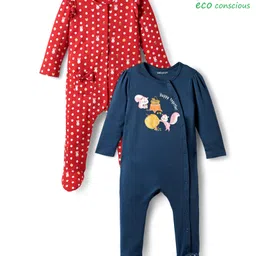 Babyoye 100% Cotton With Eco Jiva Finish Knit Full Sleeves Footed Sleep Suit With Floral Print Pack Of 2 - Red & Blue-image-66