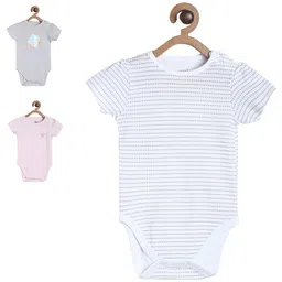 MINI KLUB Cotton Half Sleeves Striped & Bunny Printed Onesies - Multi Colour-image-78