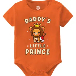 Baby Buzz 100% Cotton Family Theme Half Sleeves Daddys Little Prince Text Printed Onesie - Orange-image-54