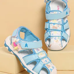 Pine Kids Heart Printed Sandals With Floral Applique & Velcro Closure - Blue-picture-16