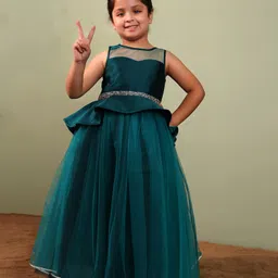 toy balloon kids Toy Balloon Sleeveless Gota Lace Embellished Peplum Style Gown - Teal Blue-picture-16