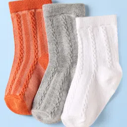 Cute Walk By Babyhug Knit Ankle Length Anti Bacterial Solid Socks Pack of 3 - White Grey & Orange-picture-33