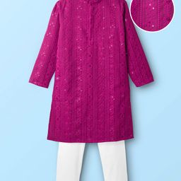 EARTHY TOUCH Georgette Woven Full Sleeves Kurta Pyjama Set with Sequin & Kantha Embroidery - Purple-picture-30