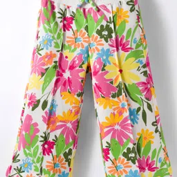 UCB 100% Cotton Knit Full Length Flared Track Pant with Floral Print - White-picture-32