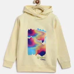 Tales & Stories Cotton Knit Full Sleeves Ombre Light Winter Hooded Sweatshirt - Cream-picture-17