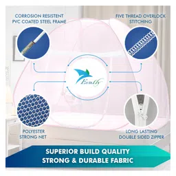 Evafly Mosquito Net for Double Bed King Size Foldable Machardani 30GSM Strong Net PVC Coated Corrosion Resistant Steel Wire Full- Pink image 2