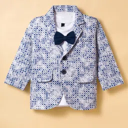 Robo Fry Cotton Woven Full Sleeves Printed Blazer & Trouser With Inner Tee & Bow Applique - Blue image 2