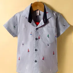Dapper Dudes Half Sleeves Boats Printed Shirt With Attached Tee - Grey image 2