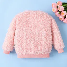 Mark & Mia Full Sleeves SweatJacket with Bow Applique & Frill Detailing - Pink image 2