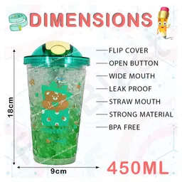 FunBlast Tumbler with Lid and Straw  Sea Green  450 ml image 3