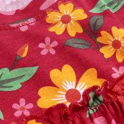 Babyhug Full Sleeves Floral Printed Top - Dark Red image 3