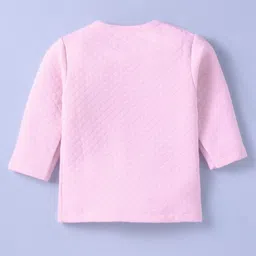 Simply Cotton Knit Full Sleeves Front Open Winter Night Suit With Bear Applique - Pink image 3