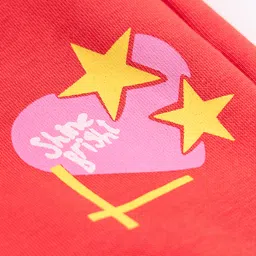 Olio Kids Fleece Full Length Woolen Pant With Heart Print - Red image 3