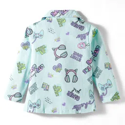 Smarty Girls Sinker Knit Full Sleeves Co-Ord Nightsuit With Gaming Theme Print - Light Blue image 3