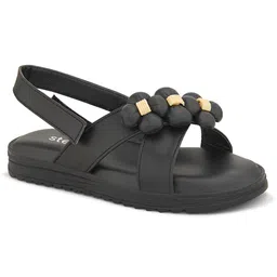 Steprite Velcro Closure Floral Applique Detailed Sandal - Black image 4