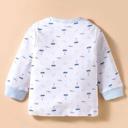 Pink Rabbit Interlock Knit Full Sleeves Co-ords Night Suit with Nautical Theme Print - White image 3