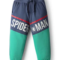 Babyhug Marvel Single Jersey Knit Full Sleeves Cut & sew T-Shirt & Jogger Set with Spider-Man Graphics - Green & Navy Blue image 4