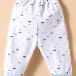 Pink Rabbit Interlock Knit Full Sleeves Co-ords Night Suit with Nautical Theme Print - White image 4