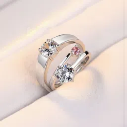 Teeragaj Set Of 2 Stainless Steel Stone-Studded Adjustable Finger Rings-picture-23
