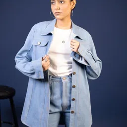 THE BEHRUZ THEORY Shirt Collar Denim Oversized Jacket With Trousers image 2
