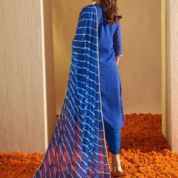 Indo Era Leheriya Embroidered Georgette Straight Kurta With Trousers & Dupatta image 4