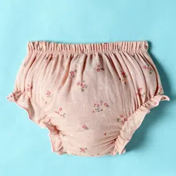 ToffyHouse Cotton Woven Frill Sleeves With Frock & Bloomer with Lace Detailing & Floral Print - Rose Gold image 5