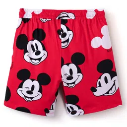 HoneyHap Disney Single Jersey Knit Half Sleeves Shorts Co-Ord Night Suit With Mickey Mouse Print - Red image 5