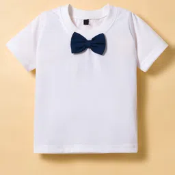 Robo Fry Cotton Woven Full Sleeves Printed Blazer & Trouser With Inner Tee & Bow Applique - Blue image 5