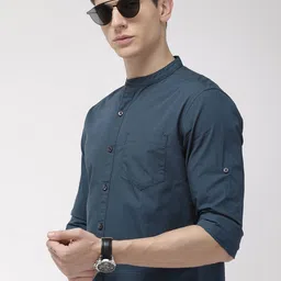 Highlander Men Teal Blue Slim Fit Pure Cotton Shirt image 1