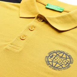 United Colors of Benetton Contrasting Sleeves Polo Collar T-shirt with Brand Logo Detail image 3
