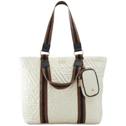 Aldo Beige Quilted Large Tote Handbag with Pouch image 1
