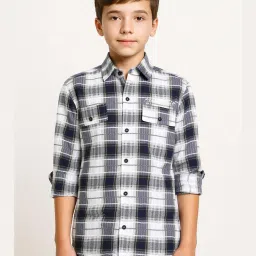 Cavio Boys Black & Green Chequered Cotton Comfort Fit Shirt image 1
