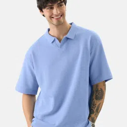 The Souled Store Pastel Blue Loose Fit Oversized Polo T-Shirt image 1