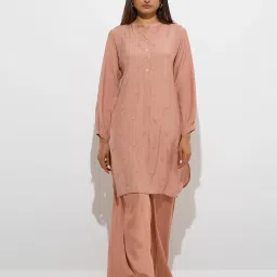 Zuba by Westside Dusty Pink Floral Embroidered A-Line Kurta image 1