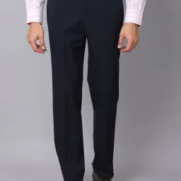 Cantabil Navy Blue Cotton Regular Fit Trousers image 1