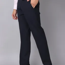 Cantabil Navy Blue Cotton Regular Fit Trousers image 3
