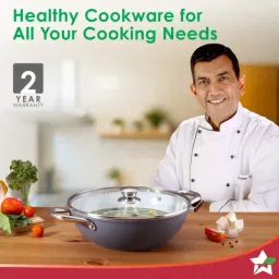 Wonderchef Grey Ceramic Eco-Glide Kadhai with Glass Lid (4.3 L) image 2