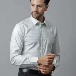 Cantabil Light Green Cotton Regular Fit Checks Shirt image 4