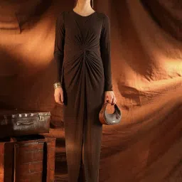 Kazo Brown Plain Maxi Dress image 1