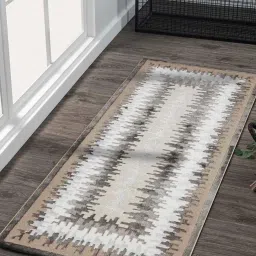 Obsessions Beige & White Polyester Abstract Bedside Runner image 1