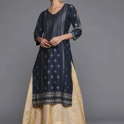 Libas Navy Printed Straight Kurta image 1