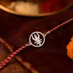 Ornate Jewels 925 Silver American Diamond Trishul Thread Rakhi for Brother with Roli Chawal image 1