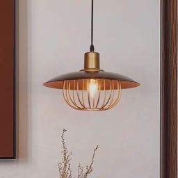 FOS LIGHTING Industrial Brown & Gold Flat Top Cage Pendant Light-picture-9