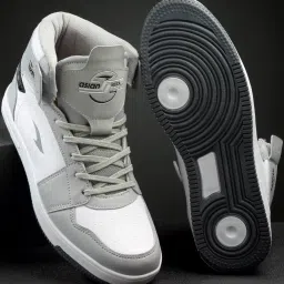 Asian Men's Grey & White Ankle High Sneakers image 1