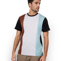 celio Celio* Brown Cotton Regular Fit Colour Block T-Shirts image 1
