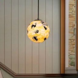 FOS LIGHTING Yellow & Black Marble Pattern 8 Inch Glass Globe Pendant Light-picture-11